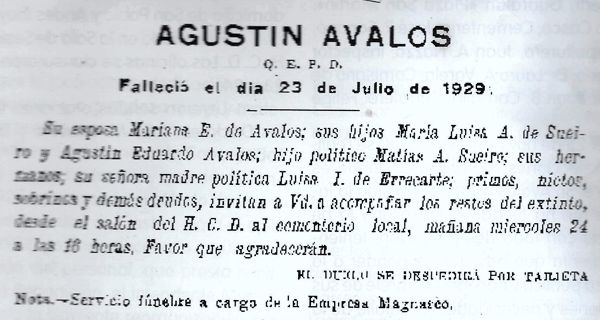 Agustín Ávalos, necrológicas